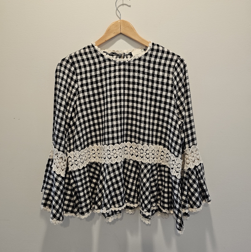 Anthropologie Everleigh Gingham Check Peplum Top Size Small - Picture 3 of 7